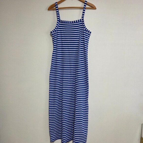 EUC LIKE NEW LOFT STRIPED BLUE AND WHITE TANK MAXI DRESS SLIT SIDE SIZE 10 / M - Picture 1 of 16